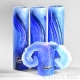 Lotuskerze Aquarell Blau Töne 28cm